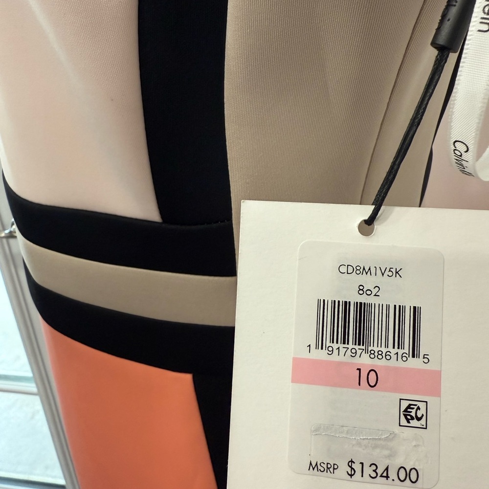 Calvin Klein Peach and Cream Colorblock Midi Dress - Picture 4 of 6